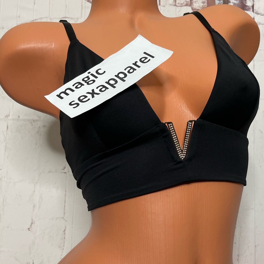 VS LUXE L CRYSTALS VERY SEXY LOGO BRALETTE BRA V HARDWARE PLUNGE